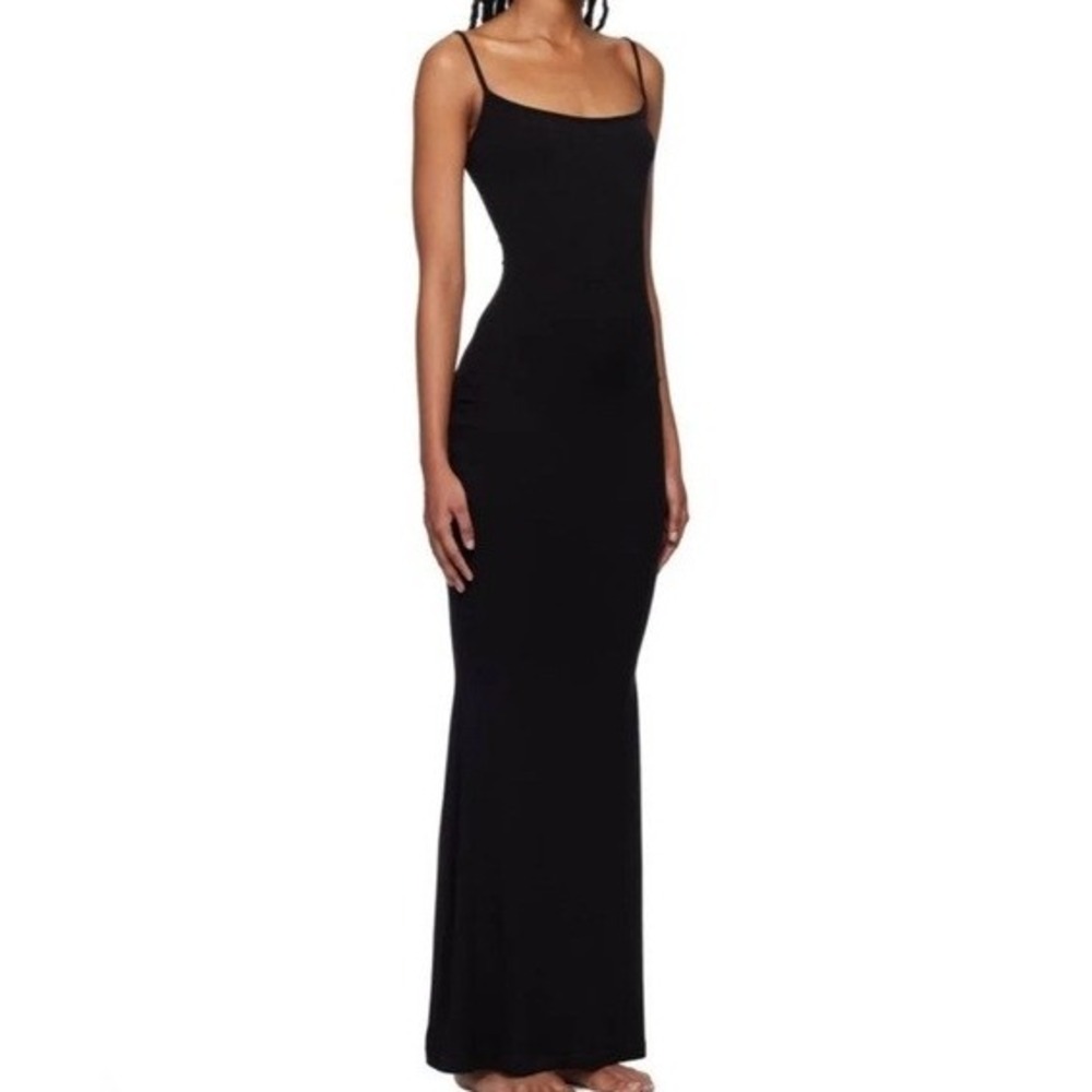 SKIMS Soft Lounge Long Slip Dress Women XS Black Ribbed Bodycon Maxi Minimalist